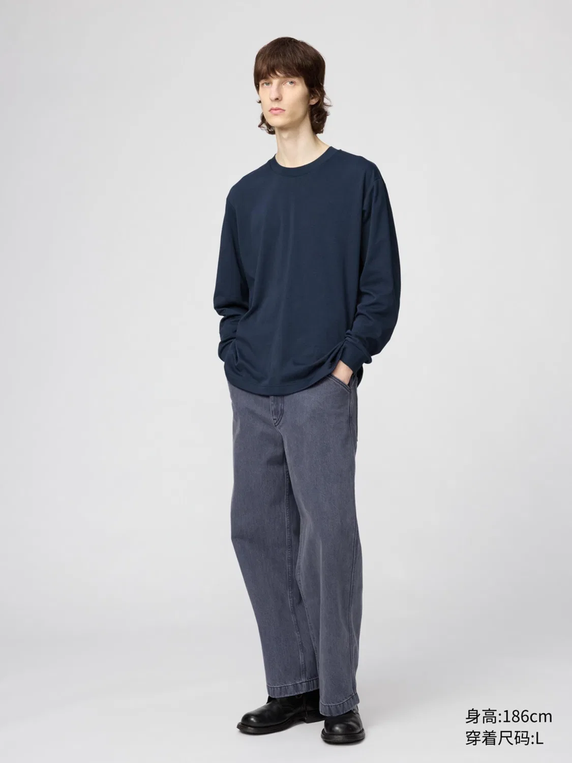 Футболка с длинным рукавом AIRism хлопковая Uniqlo, темно-синий — фото 3