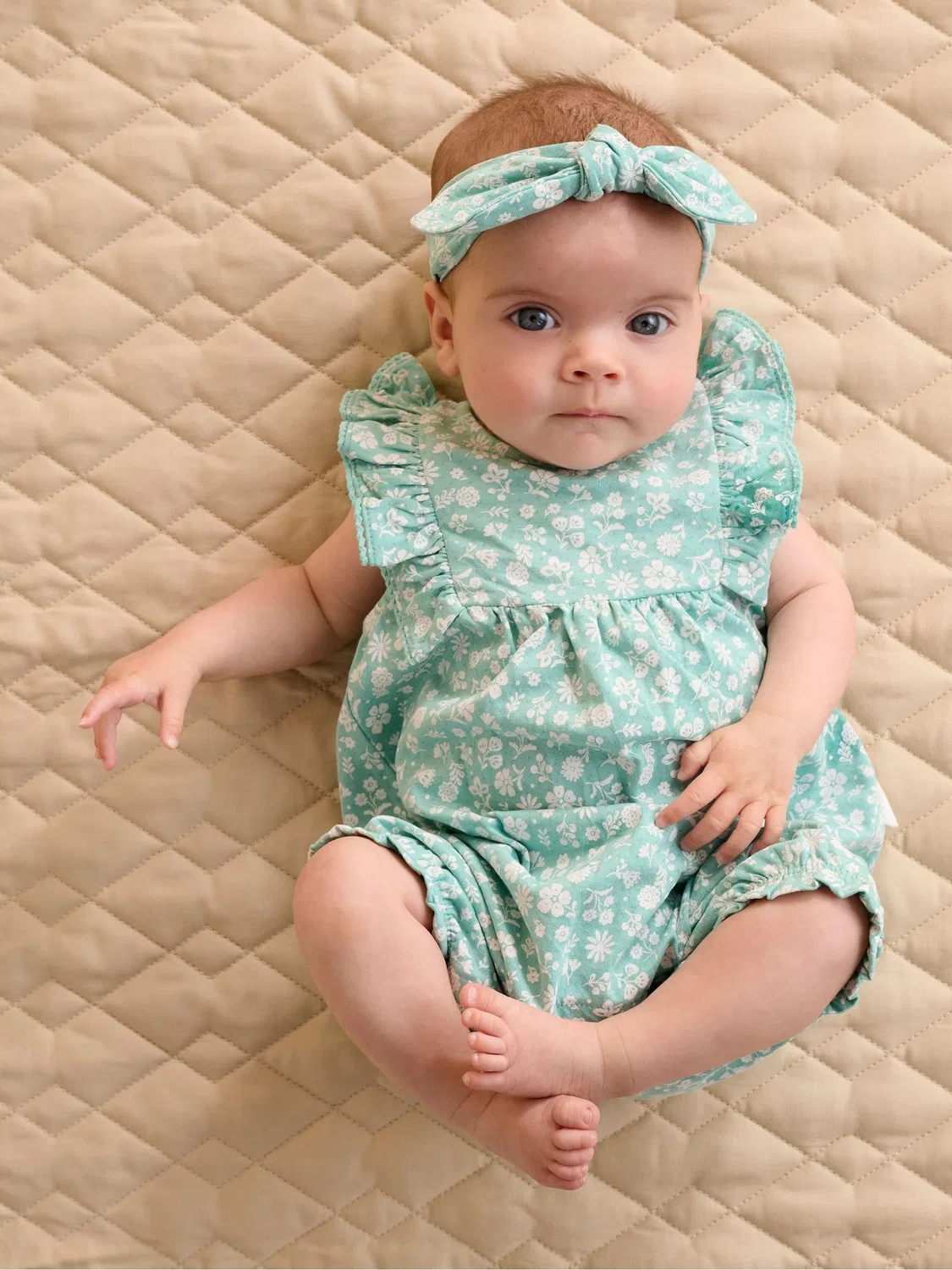 Комбинезон-ромпер с рюшами Purebaby Green, зеленый