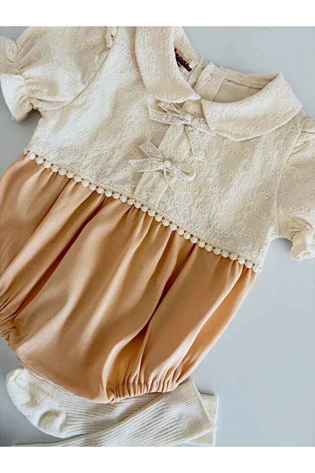Детский комбинезон для девочек кружевной Lace Detailed Il Mio Bambino, Salmon — фото 2