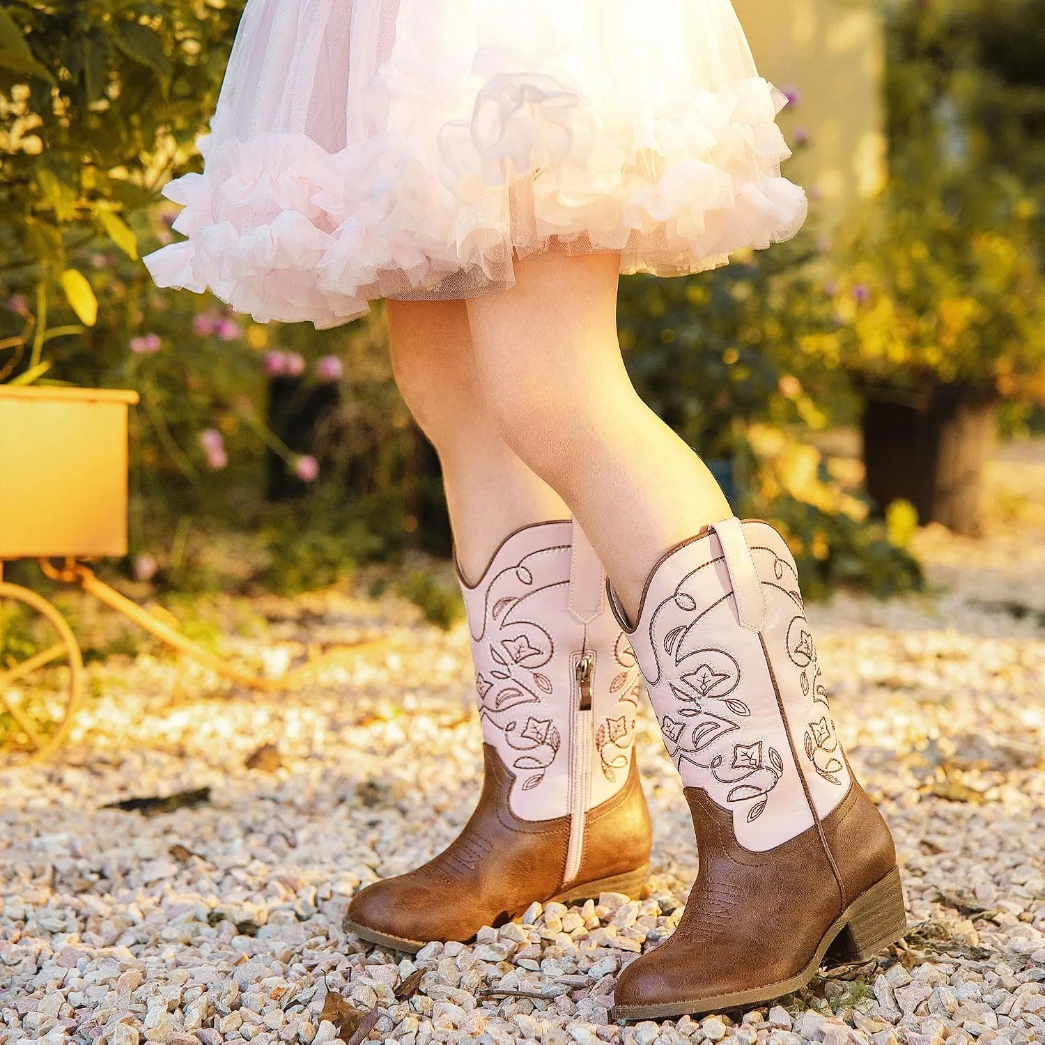 Детские сапоги для девочек с вышивкой Cowgirl Boots LAURMOSA, Pink Brown — фото 2