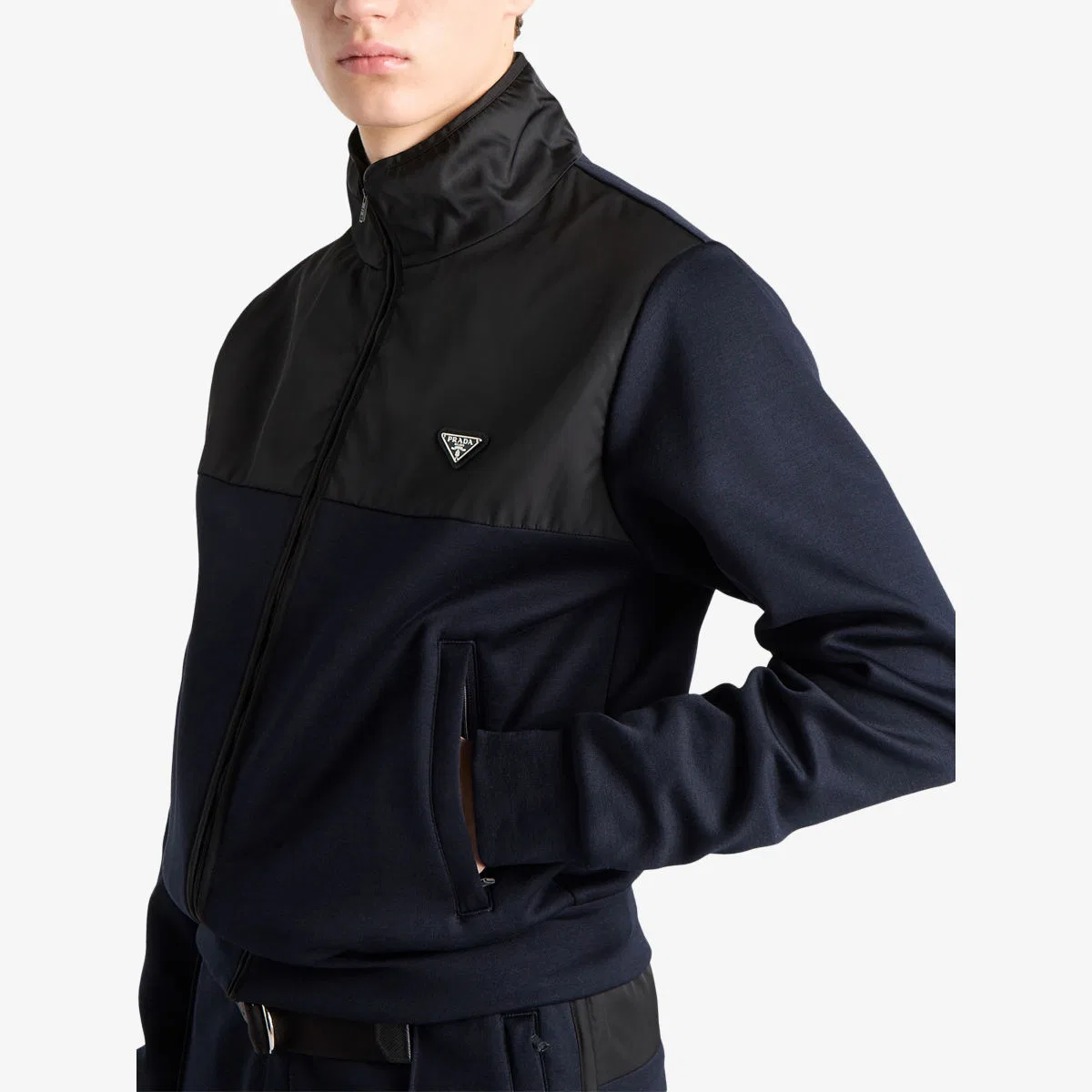 Куртка из хлопкового флиса Re-nylon на молнии Prada, синий — фото 3