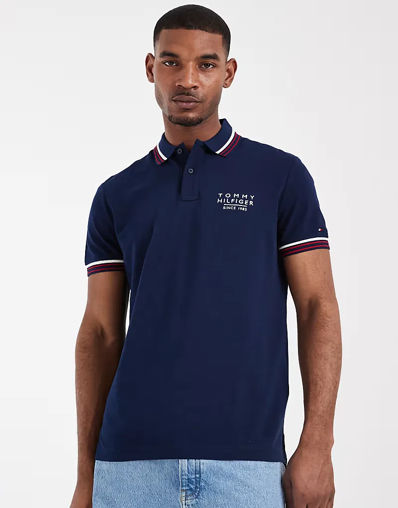 Поло-рубашка Tommy Hilfiger с отворотом и манжетами, темно-синий — фото 3