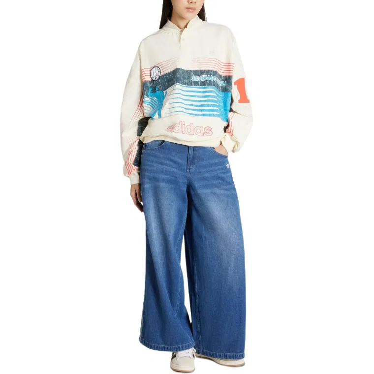 Женский свитшот с принтом Adidas Originals, Ivory/Blue — фото 3