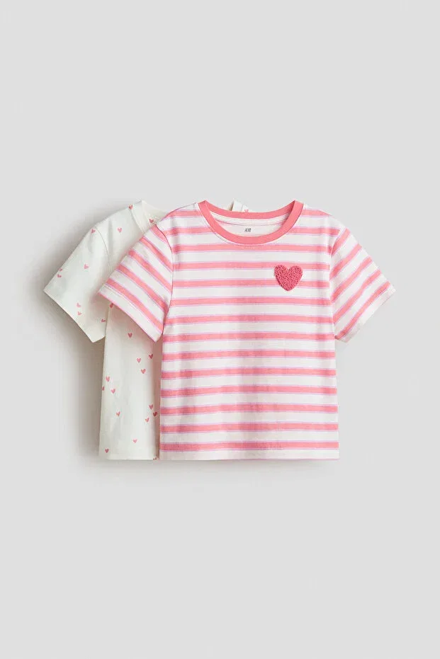 Детский комплект футболок хлопковый H&M, White/Hearts