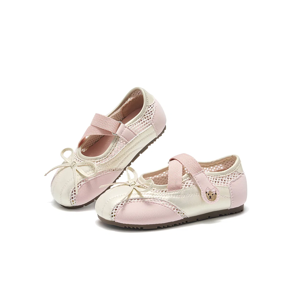 Детские танцевальные туфли из сетки с синтетической кожей Teenie Weenie, Ballet Pink — фото 4