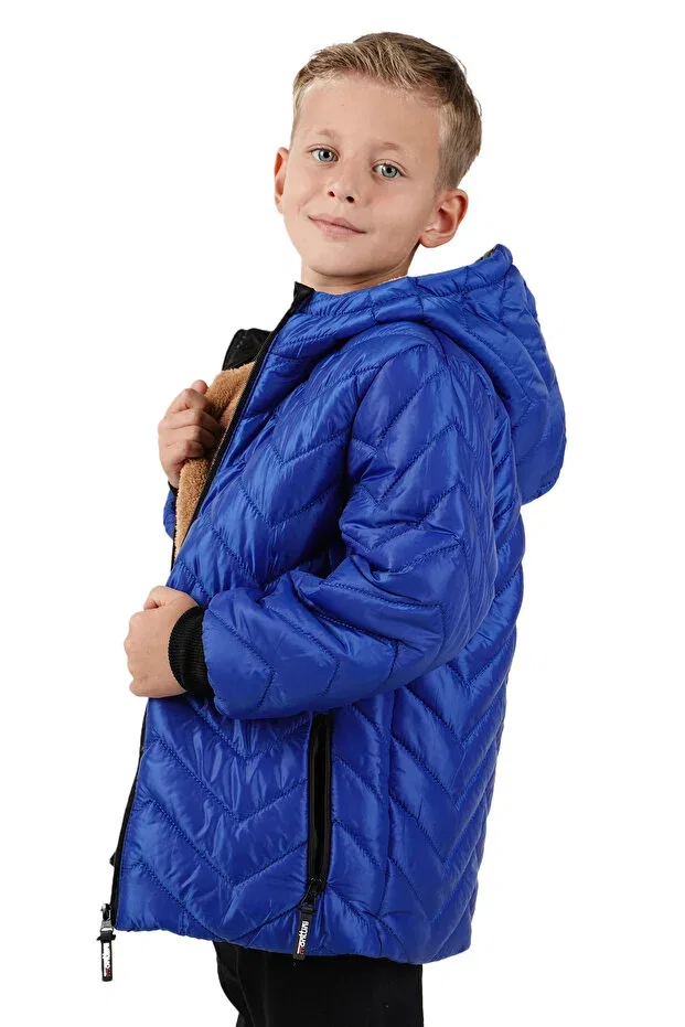 Детское пальто для девочек с капюшоном Zigzag Pattern Jarmo Kids, Cobalt Blue — фото 4