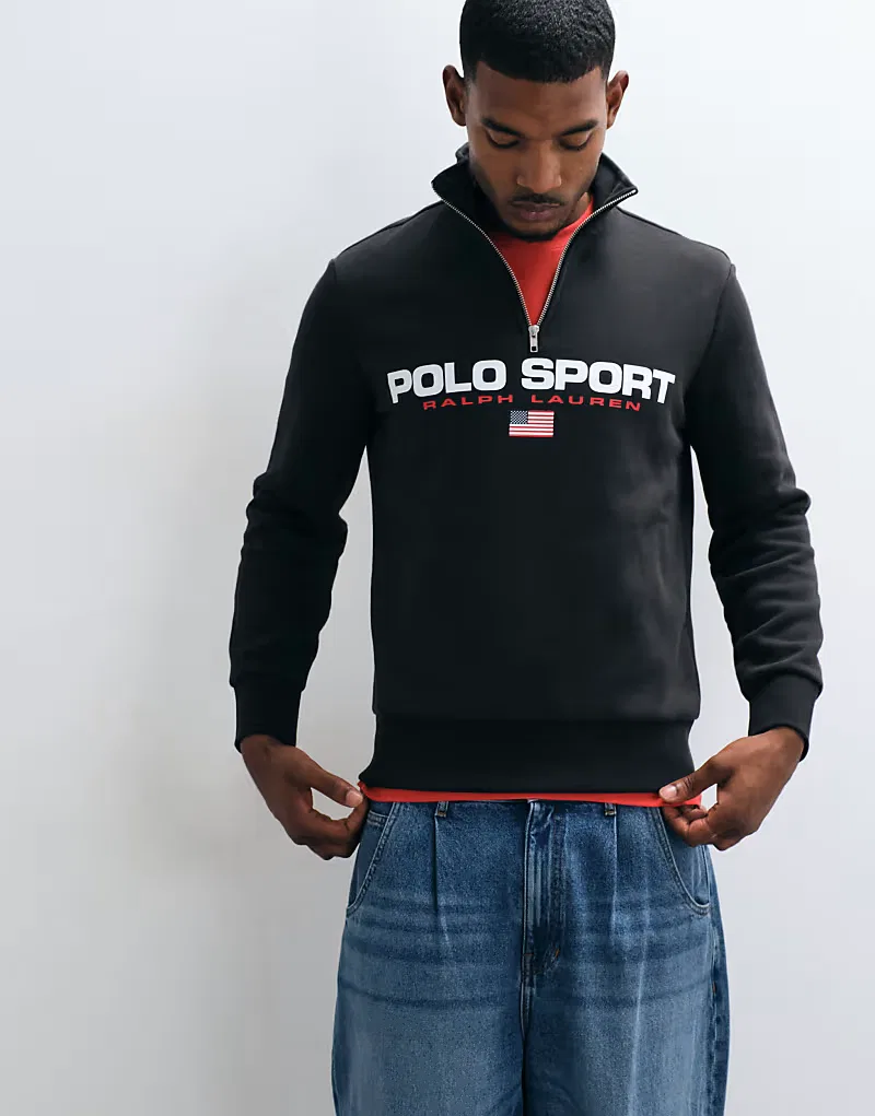 Свитшот спортивный на четверть молнии Polo Ralph Lauren, черный — фото 2