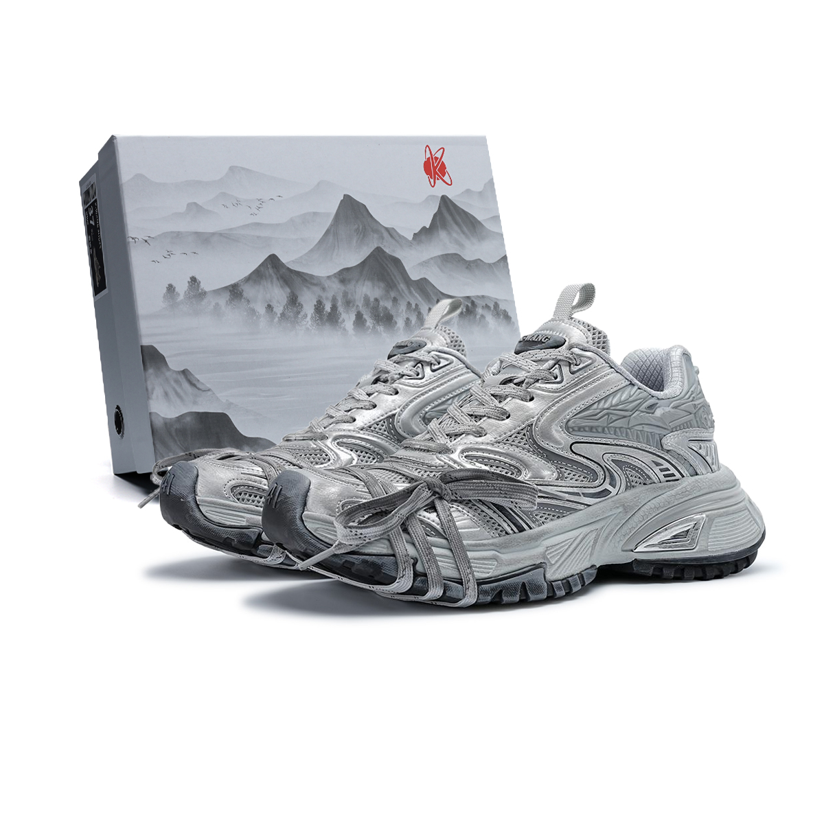 

K-WANG Парижские модные кроссовки мужские ветрозащитные противоскользящие износостойкие утолщенные на низком ходу с эффектом увеличения роста на шнуровке серебристые кольца потертые