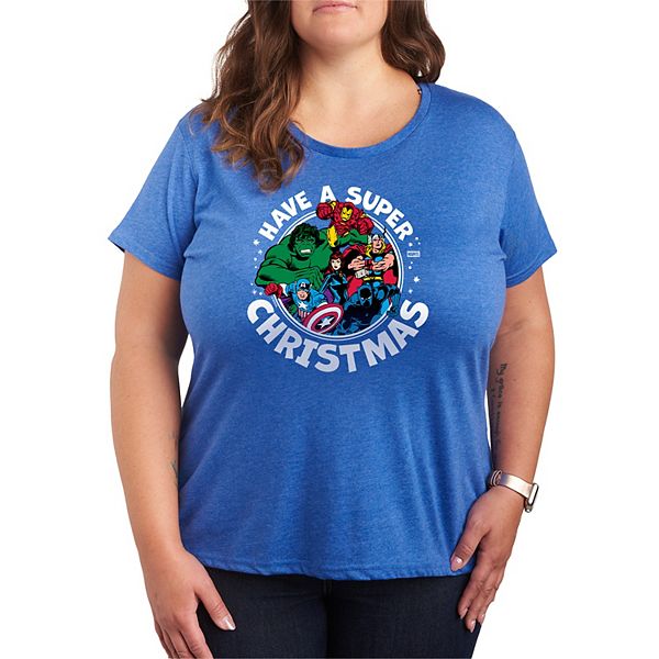

Футболка с новогодним принтом Plus size Marvel, Heather Royal Blue, Синий, Футболка с новогодним принтом Plus size Marvel, Heather Royal Blue