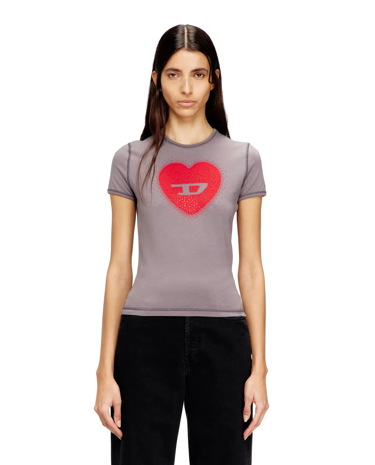 Женская футболка с принтом Heart With Studs Diesel, Gris