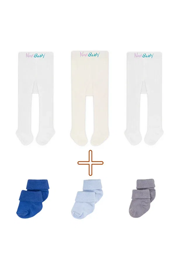 Детские колготки хлопковые набор 3 шт Новорожденные Novibaby, White Ecru White