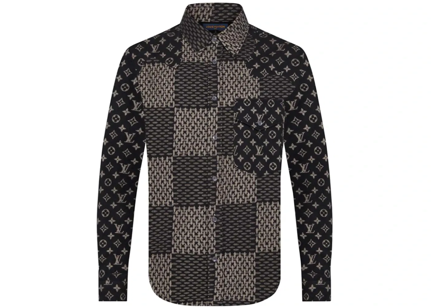 Мужская фланелевая рубашка с принтом MNGM Waves Giant Damier Louis Vuitton, Charbon
