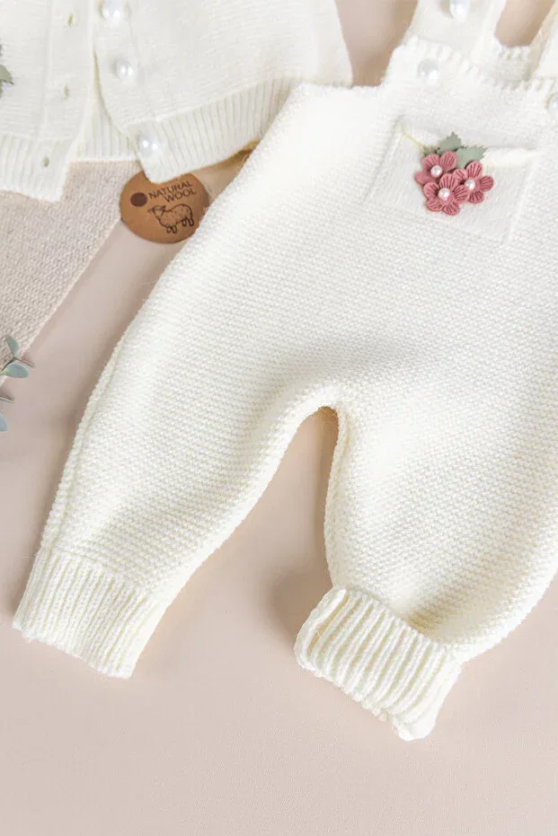 Детский вязаный комбинезон для девочек с длинным рукавом Babymod, Cream — фото 4