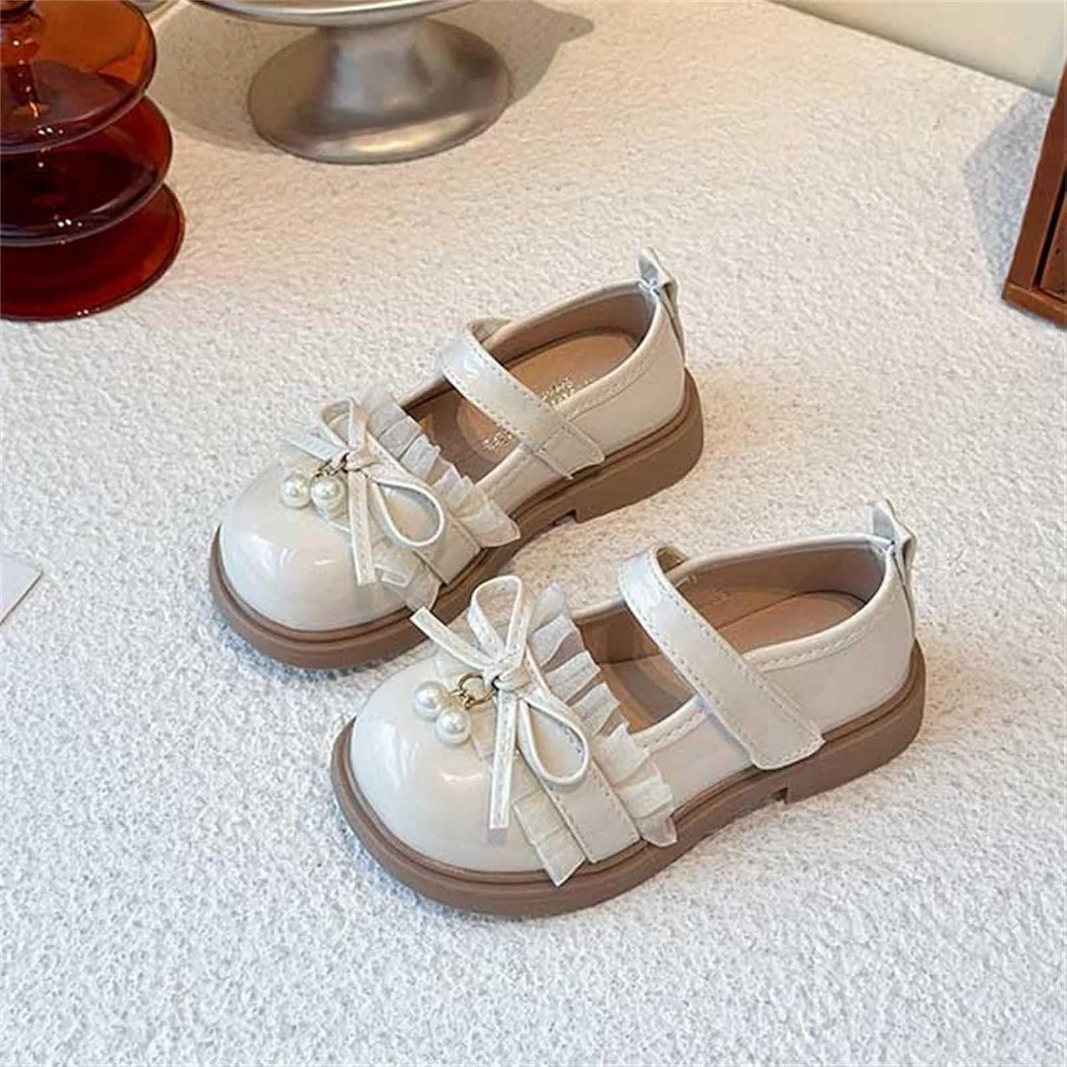 Детские туфли Мэри Джейн для девочек с бантом, модель Mary Jane Flats, Zzalalana, Beige — фото 3