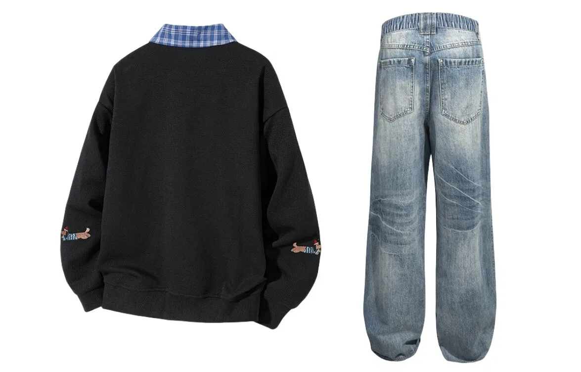 Детский комплект толстовки с отложным воротником Black Top+Blue Pants GWAF, Черный/Синий — фото 3