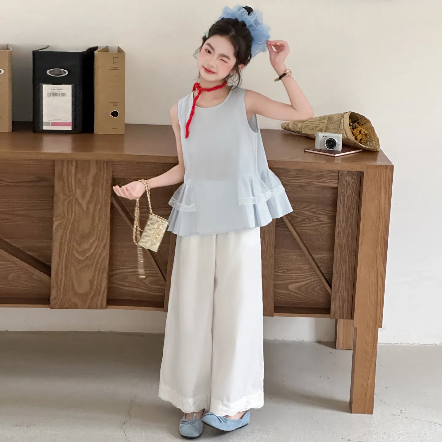 Детский спортивный комплект с круглым вырезом, Sky Blue Two-Piece Set, MADALLO, Sky Blue — фото 4
