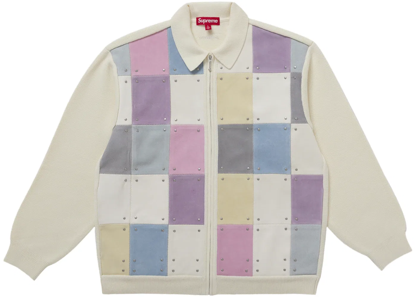 Мужской кардиган на молнии из замши с принтом Cardigan Supreme, White