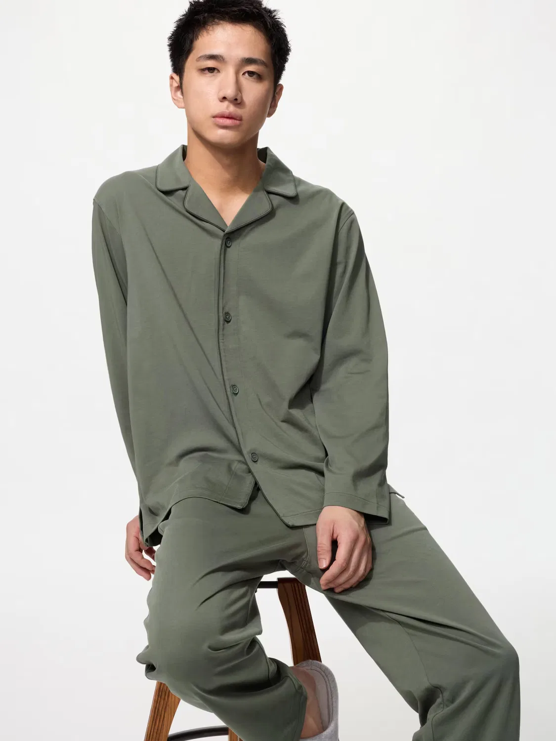 Пижама Uniqlo airism, Хлопковая, Оливковый