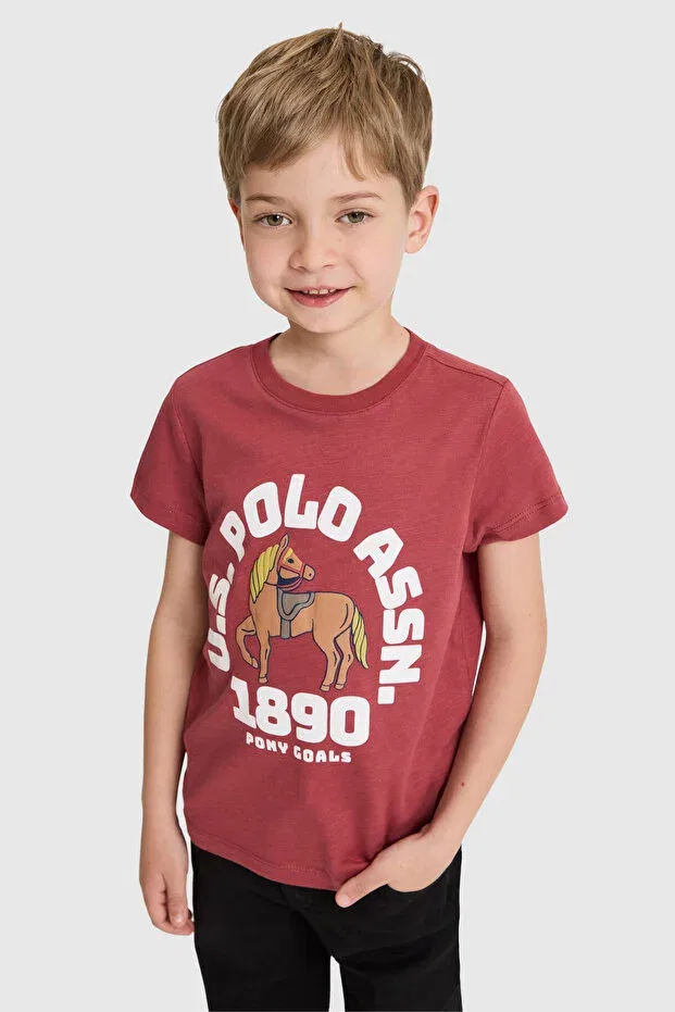 Детская футболка с коротким рукавом хлопковая для мальчиков U.S. Polo Assn., Cherry — фото 3