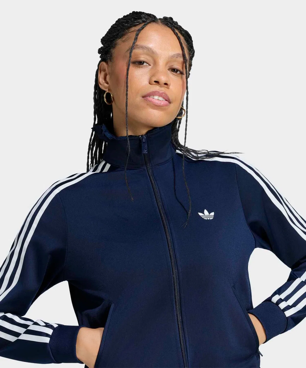 Женский топ-трак с плиссировкой, модель Pleated Firebird Adidas Originals, Navy — фото 3