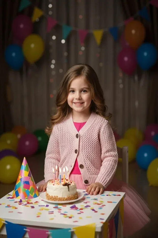 Детское платье-кардиган для девочек Mesh Knitwear Meriç Bebe - Bütün Çocuklar Melektir. Mrc, Powder — фото 3