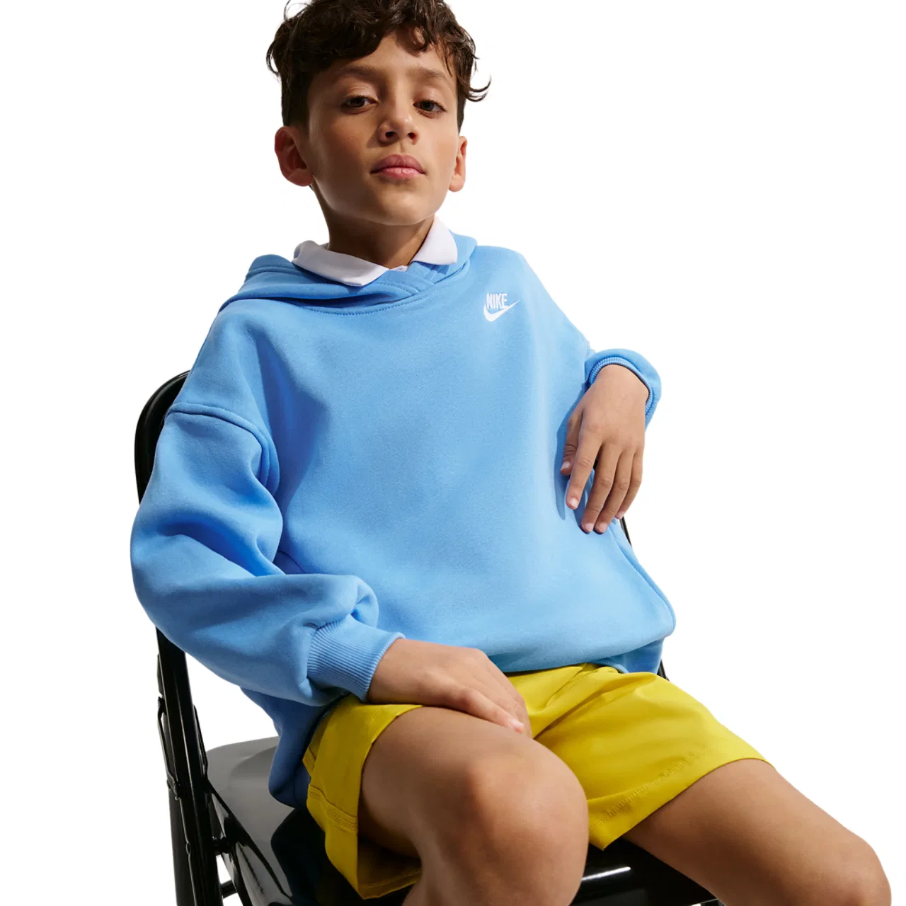 Детская толстовка Club Fleece Oversized PO Nike, цвет University Blue/University Blue/White — фото 3