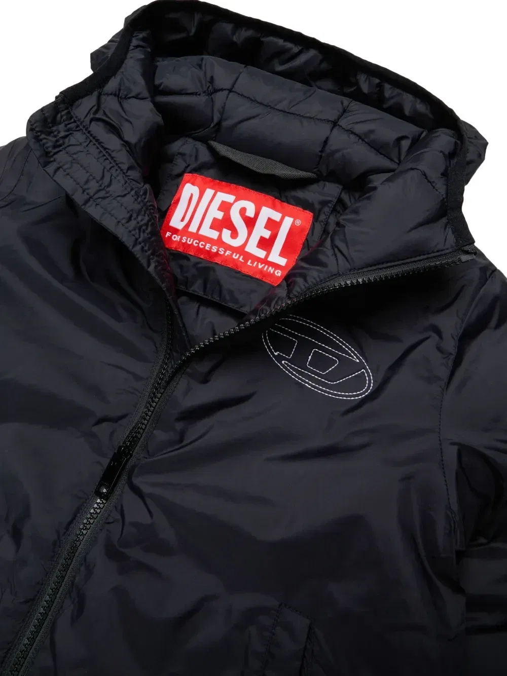 Пуховик с вышитым логотипом Oval Diesel Kids, черный — фото 3