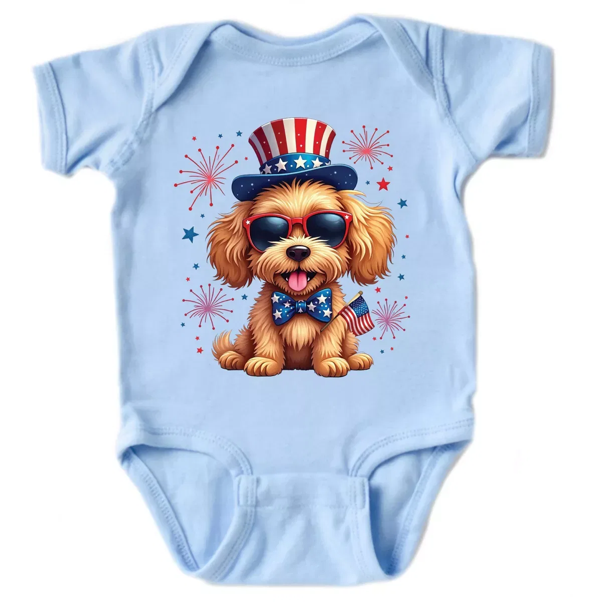 Детский боди с коротким рукавом Patriotic Fluffy Dog The Juniper Shop, Light Blue — фото 2