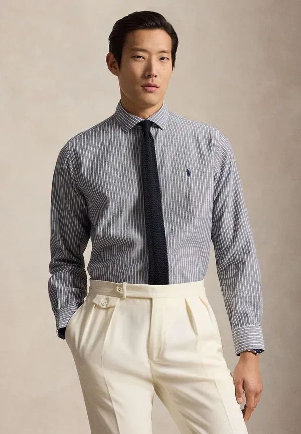 Рубашка из хлопка и льна с полосками Polo Ralph Lauren, белый/темно-синий