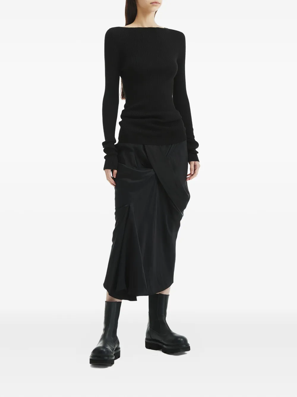 Драпированная юбка миди Seb асимметричного кроя Rick Owens, черный — фото 2