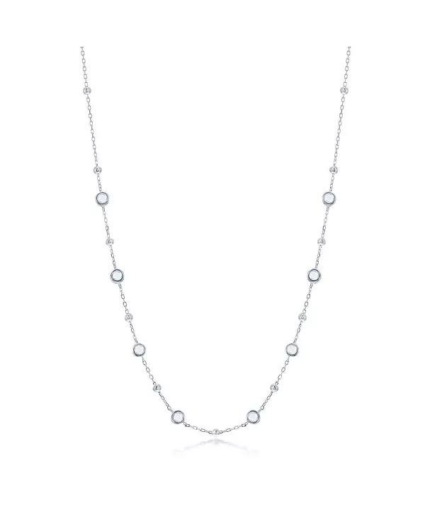 

Ожерелье из стерлингового серебра с фианитами и бусинами (белого, зеленого, синего или красного цвета) Simona, white