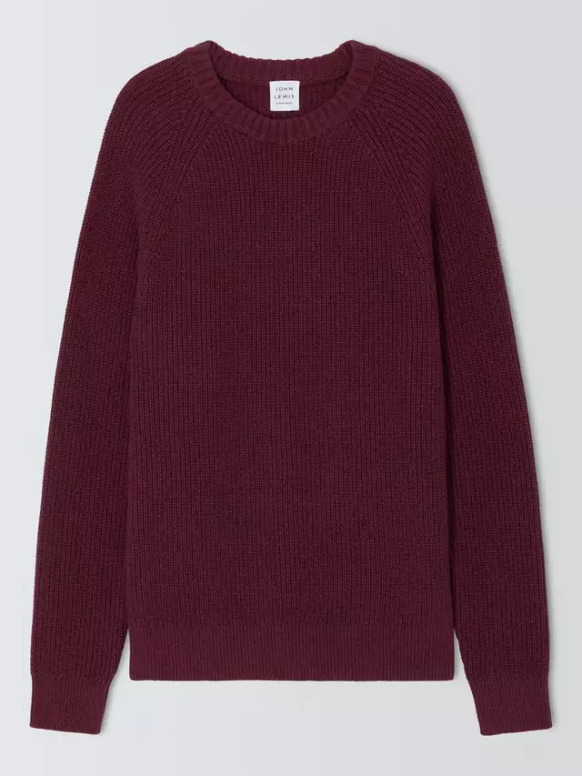 

Джемпер John Lewis Cotton Knit Rib Crew Neck Fisherman's, цвет ruby/winetasting