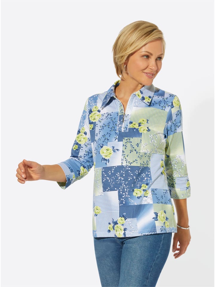 

Рубашка с рукавами 3/4 и принтом фисташкового и средне-синего цветов WITT WEIDEN
