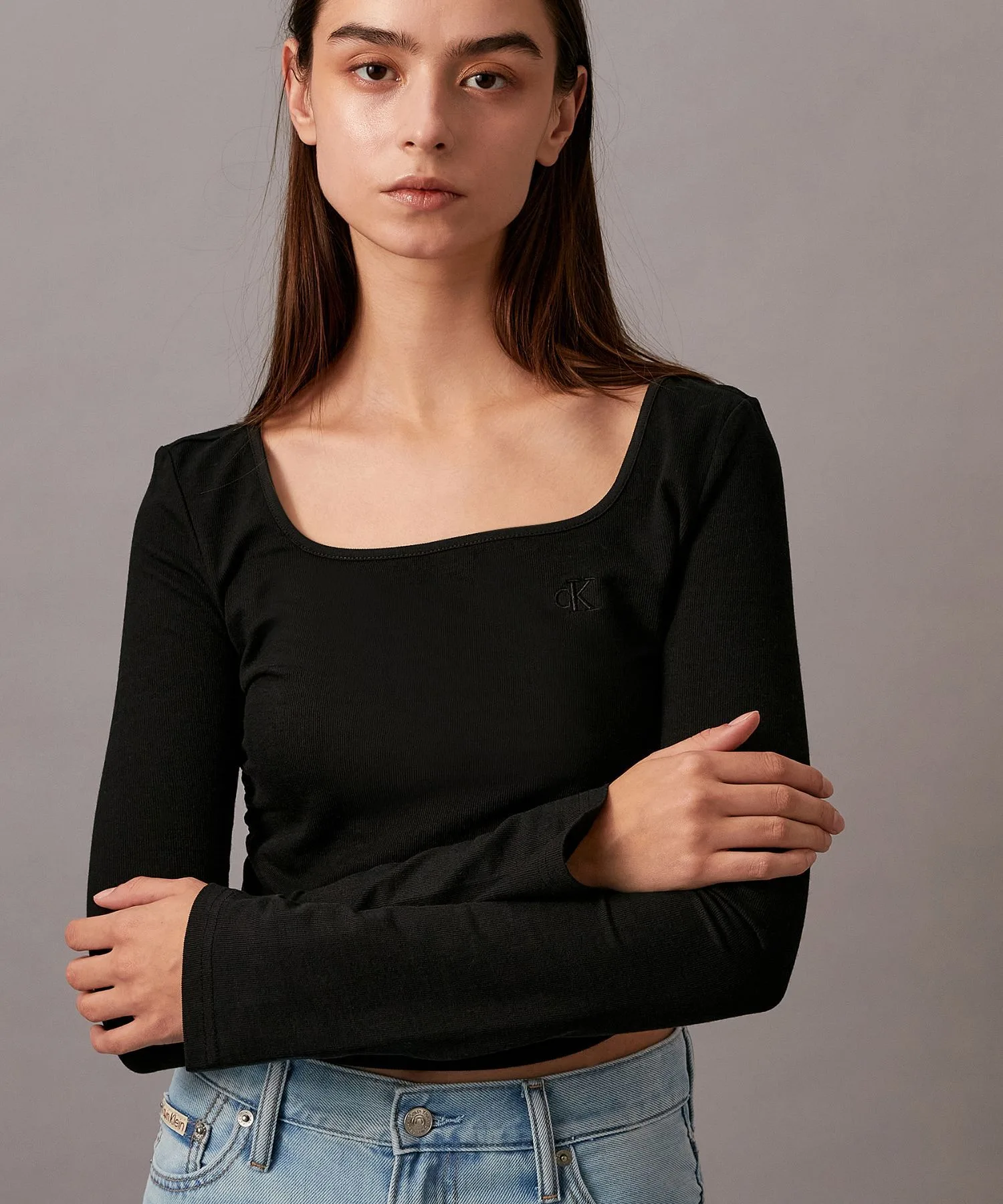Женский топ с длинным рукавом квадратный вырез Calvin Klein J225097 зеленый — фото 4