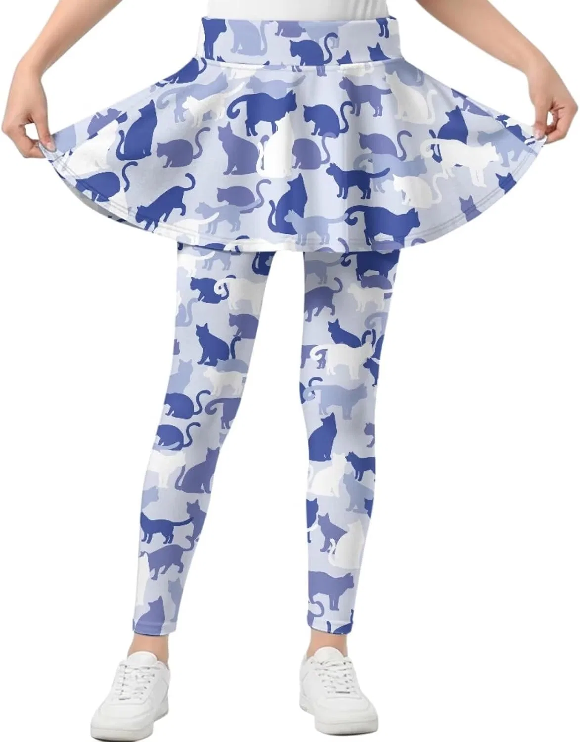Леггинсы с юбкой для девочек, Hresuewn, Camouflage Blue White Cat