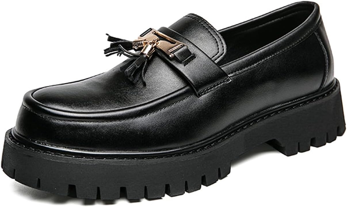 

Мужские кожаные лоферы на платформе с бахромой, без шнурков, модные, дышащие, с подошвой, предотвращающей скольжение, деловые и повседневные, классические пенни-лоферы для работы, вечеринок и свадеб Forevercan, черный
