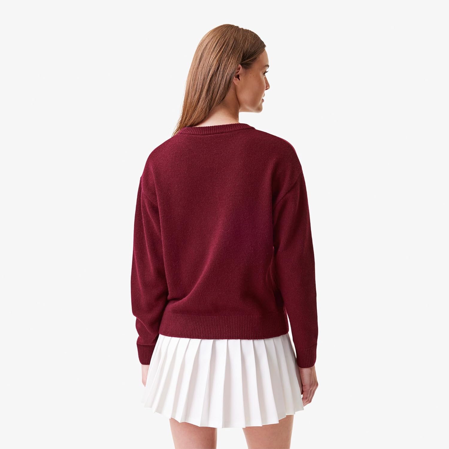 Свитер Lacoste x Bandier с контрастным крокодилом, Бордовый/Светло-розовый — фото 3