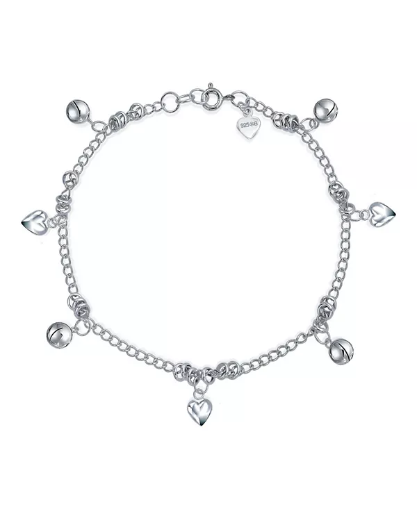 

Браслет на лодыжку с подвесками в виде колокольчиков и сердечек, Pattilu India, стерлинговое серебро, регулируемый от 9 до 9,5 дюймов с удлинителем Bling Jewelry, grey