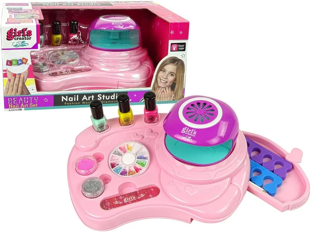 Набор для маникюра с лаком, глиттером и сушилкой Lean Toys
