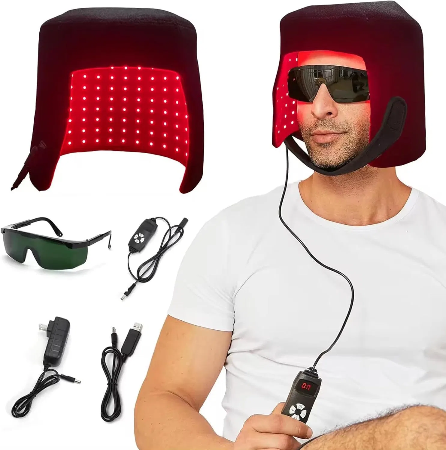 Шапка для роста волос «Red Light Therapy Hat» с красным и ближним инфракрасным светом от GOURIXIN 156659