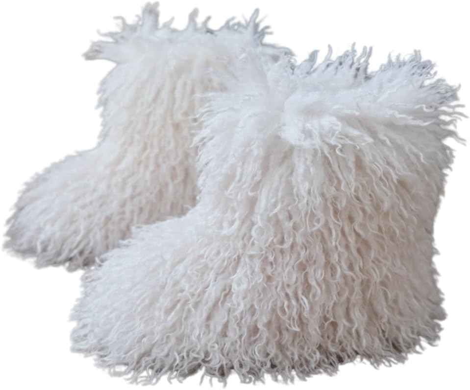 

Детские зимние пушистые теплые сапоги из искусственного меха с меховой опушкой, уютные монгольские ботильоны с мехом Auhoho, White