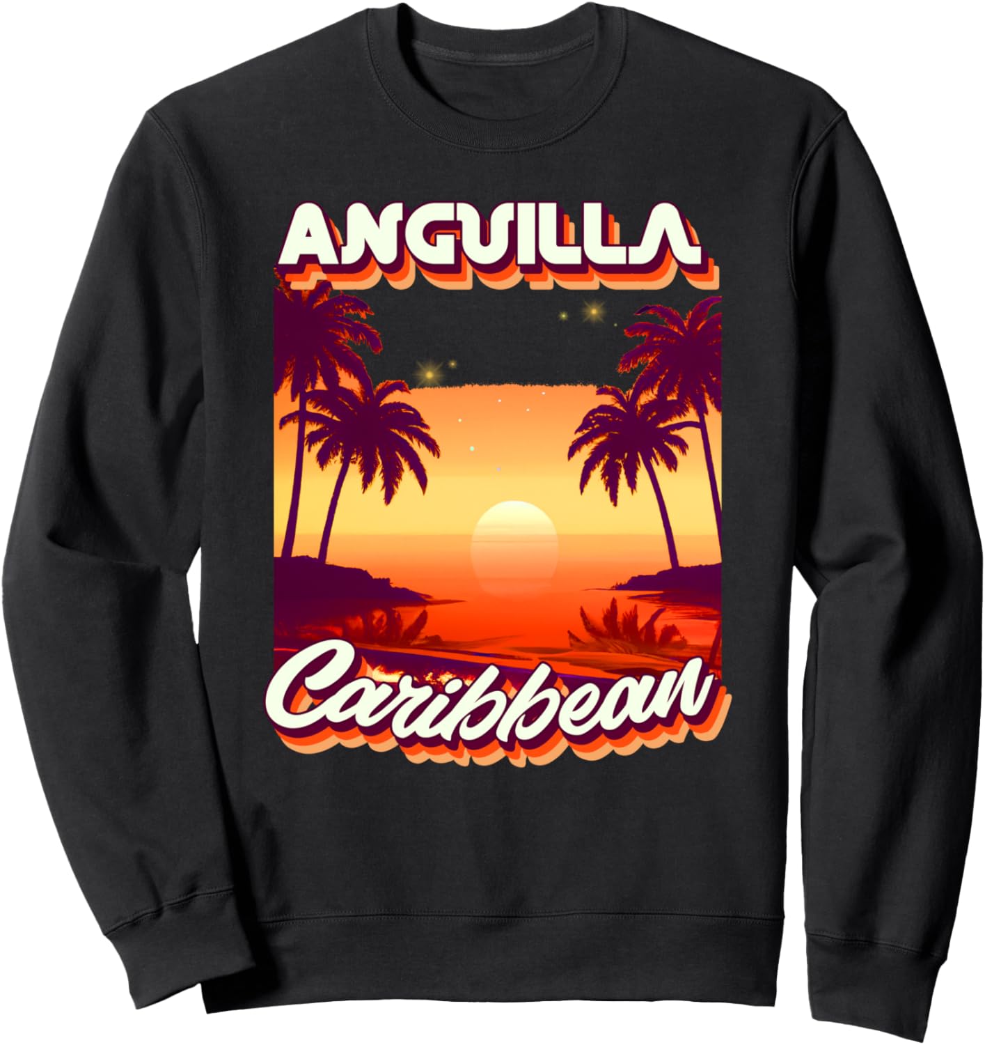 

Ретро-толстовка в стиле 80-х с изображением пальмы на Ангилье и карибским серфингом Anguilla Retro Beach Accessories, черный
