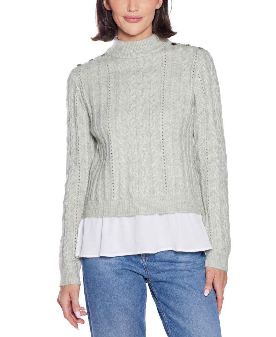 

Женский свитер Black Label с косами и шифоновой отделкой Belldini, Heather Sage