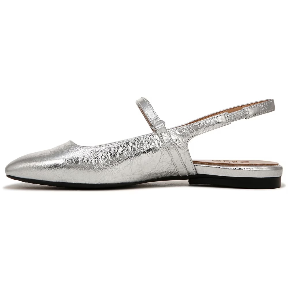 Кварцевые туфли-балетки на ремешке Connie mary jane slingback flat от Naturalizer, silver leather. — фото 4