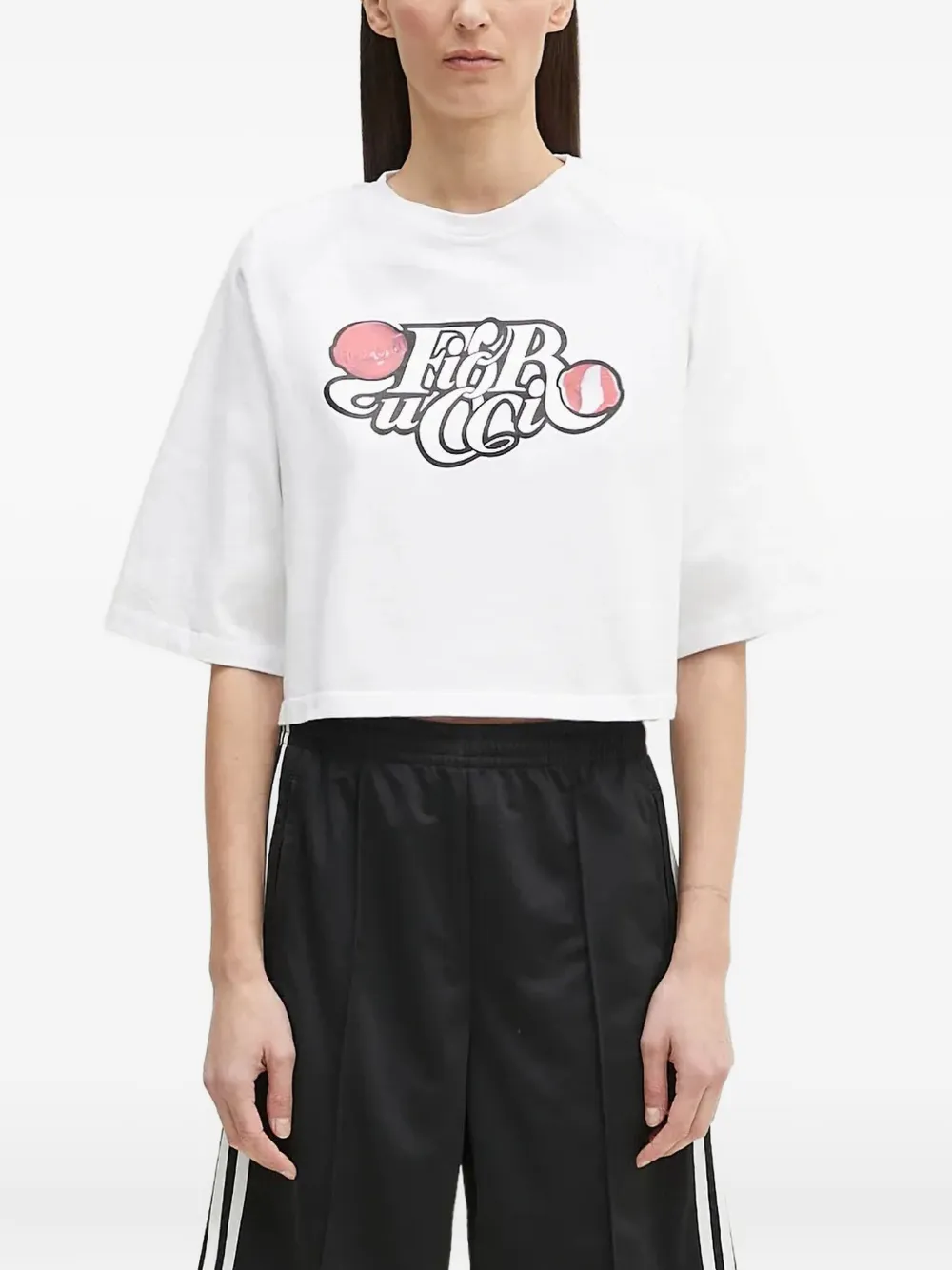 

Укороченный топ с графическим принтом Fiorucci, белый