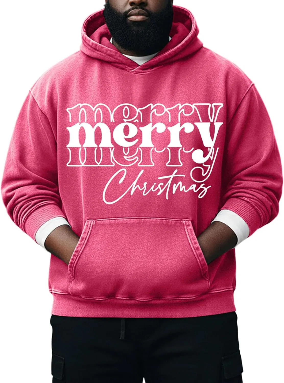 Худи мужское с принтом Merry Christmas, Generic, Hot Pink