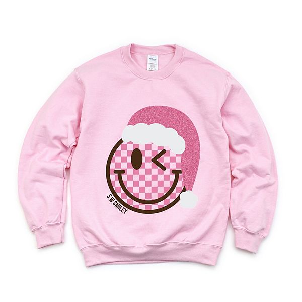 

SWSmiley glitter santa hat - женский свитшот с принтом Simply Sage Market, Light Pink