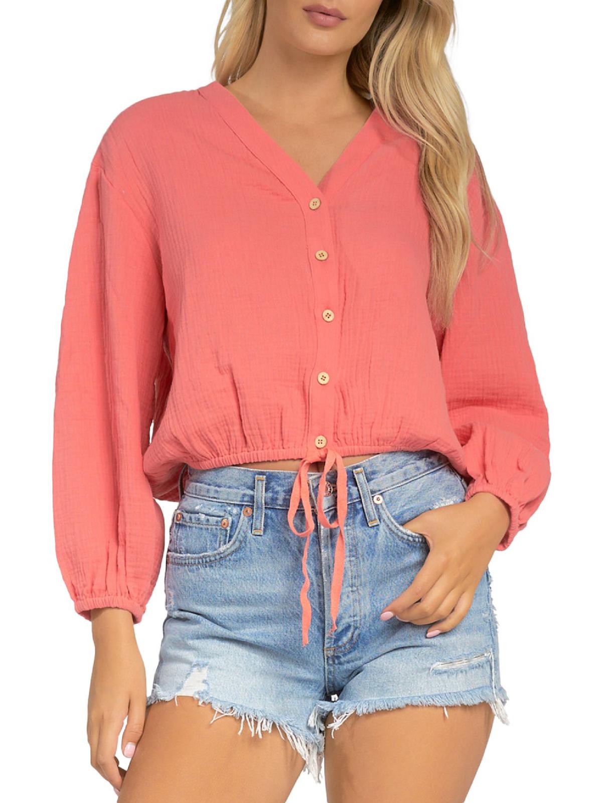 

Cora Женский укороченный топ с длинными рукавами и застежкой на пуговицы ELAN, цвет coral