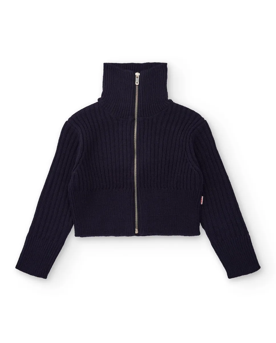 

Свитер для девочки темно-синего цвета с металлической застежкой Tuc tuc