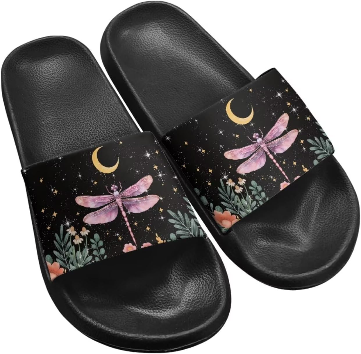

Женские слипоны-сандалии Jeiento, нескользящие тапочки для ванной, удобные, легкие, с толстой подошвой, сандалии для пляжа, бассейна и спортзала, Cottagecore Flower Moon Stars Dragonfly